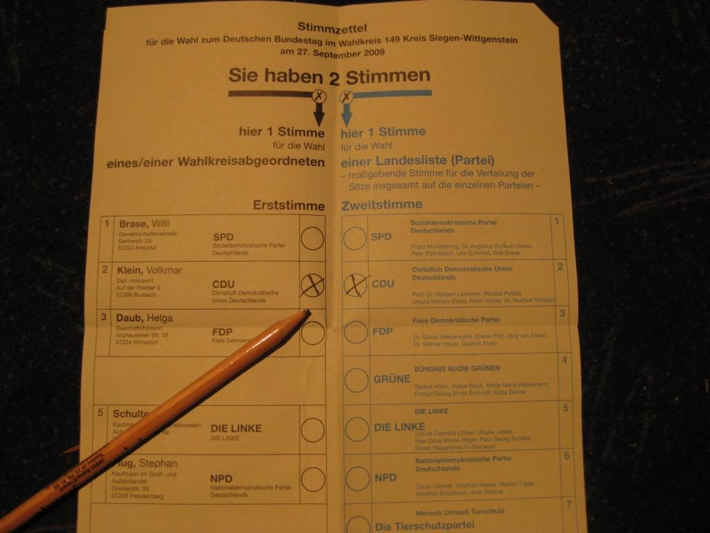 Wahlzettel Bundestagswahl